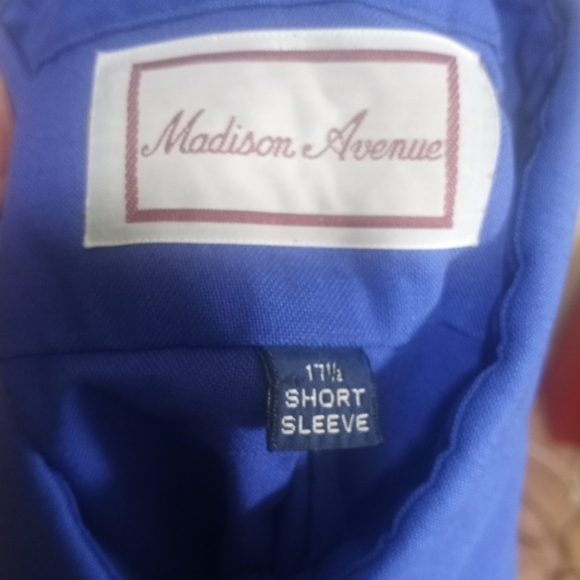 Madison Avenue Men's Button Up Short Sleeve Shirt Royal Blue Made in Size 17 1/2 - Picture 7 of 9